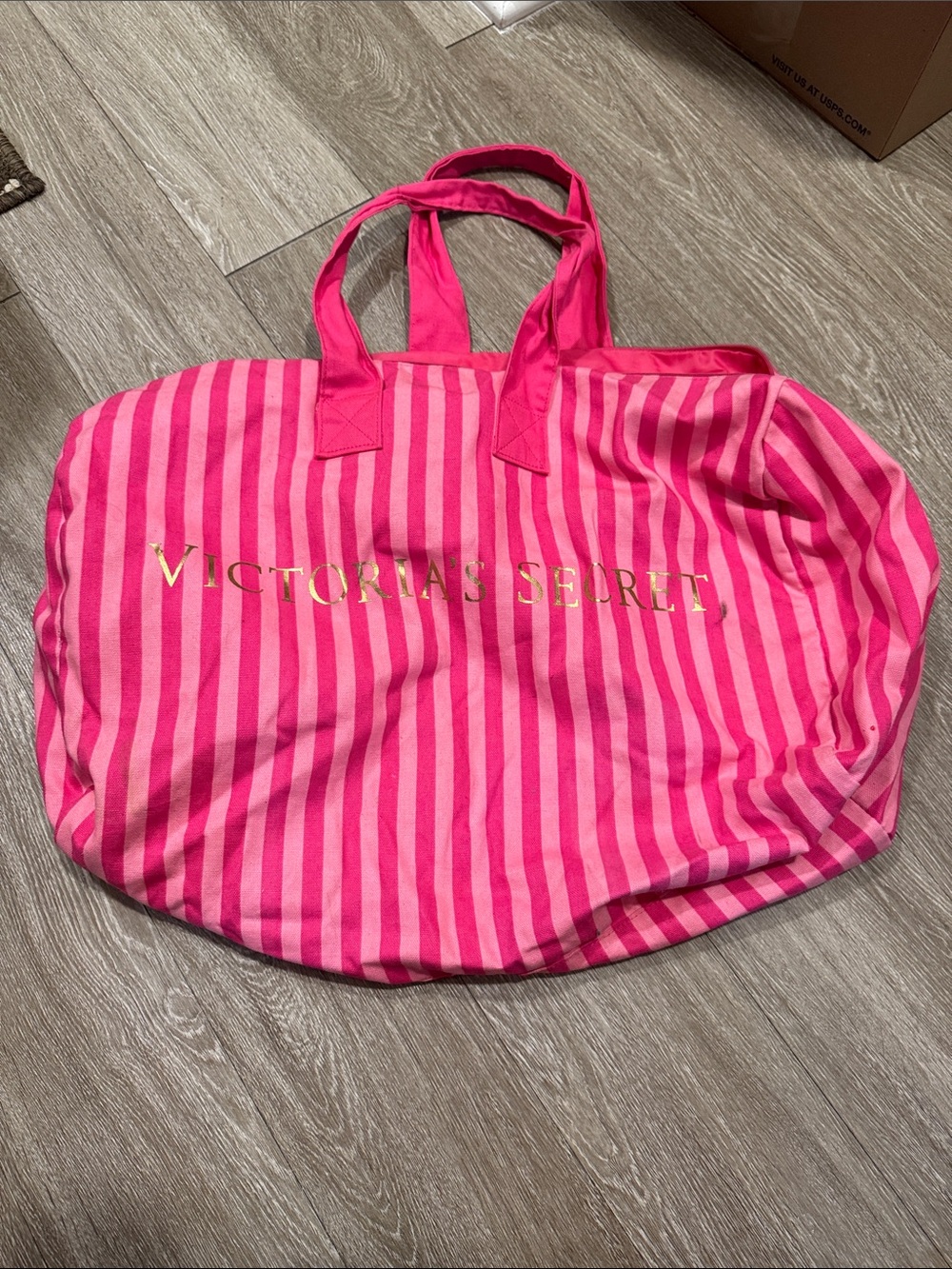 Victoria's Secret Hot Pink Striped Canvas duffel bag